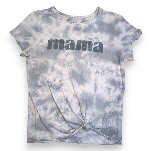 Ingrid Isabel Maternity Mama Graphic Crewneck Shirt Blue Tie Dye Tie Front Small